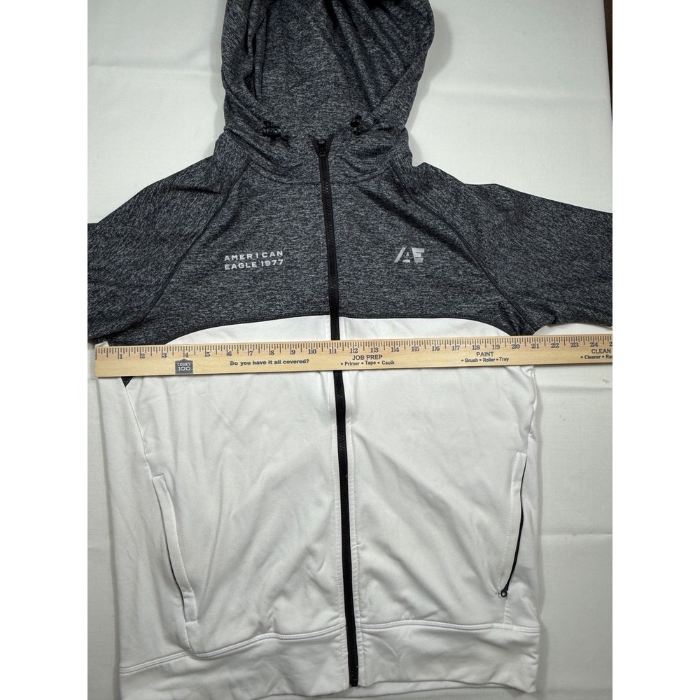 American Eagle 1977 Full Zip Hoodie Gray White Colorblock Mens Medium - Picture 6 of 6